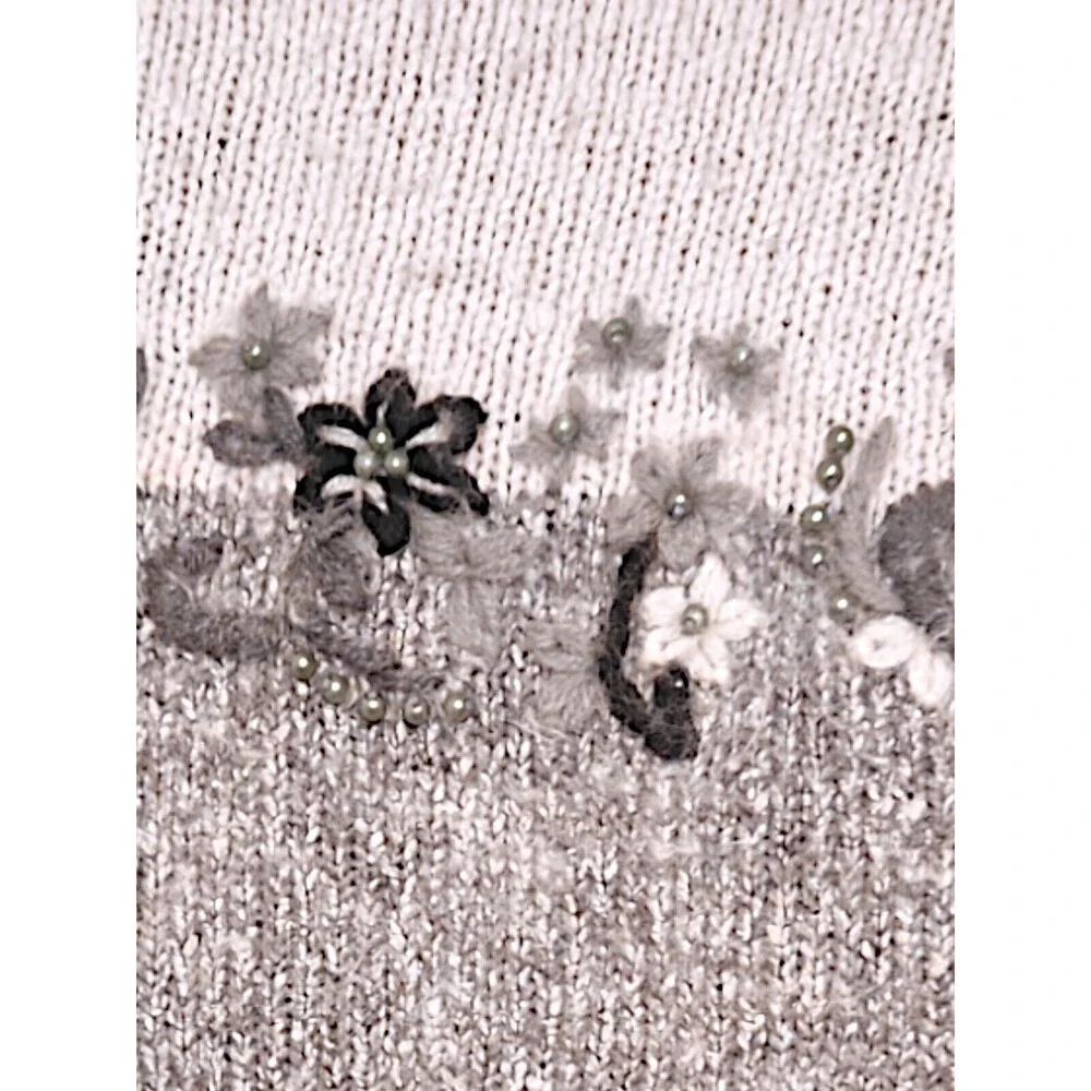 VTG Garland Soft Silk Nylon Angora Lambswool Mock Neck Sweater Flowers Size S